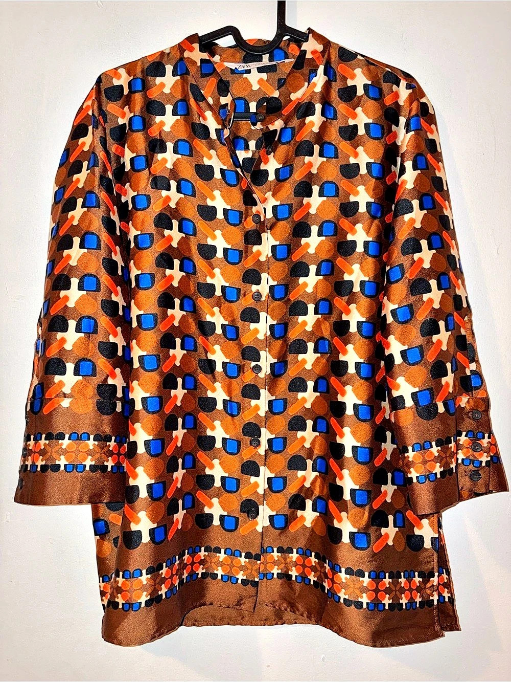 Zara Geometric Print Blouse in Brown & Orange size medium